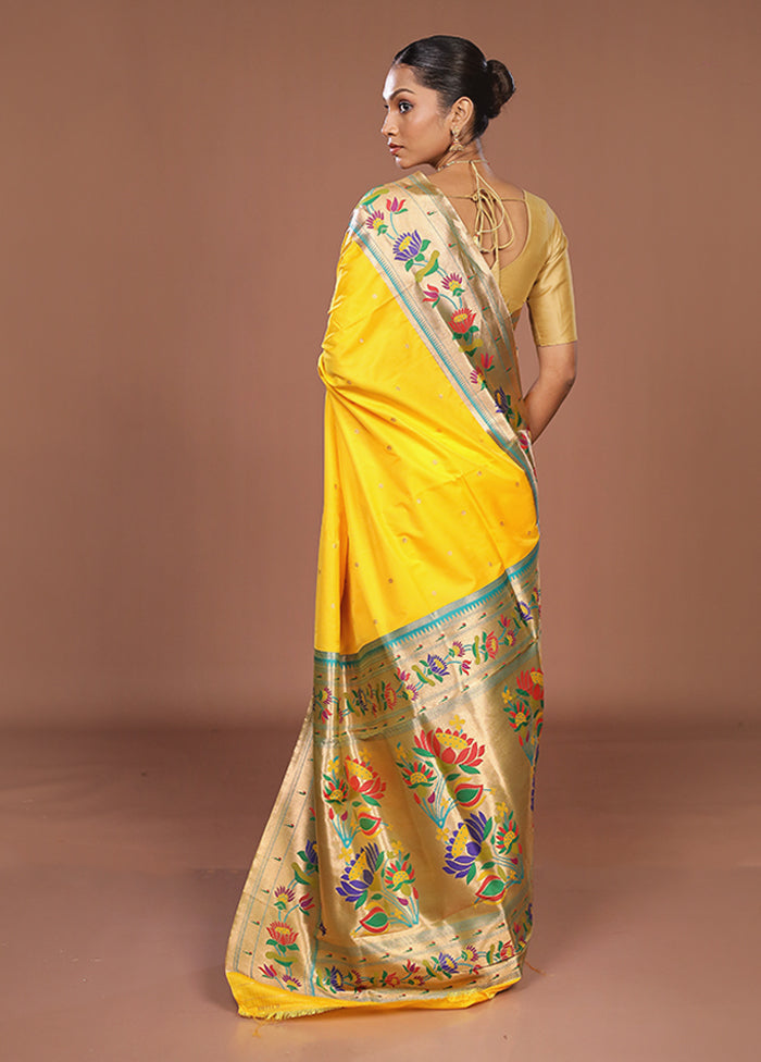 Yellow Dupion Silk Saree With Blouse Piece