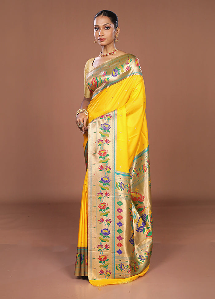 Yellow Dupion Silk Saree With Blouse Piece