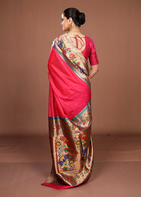 Pink Dupion Silk Saree With Blouse Piece