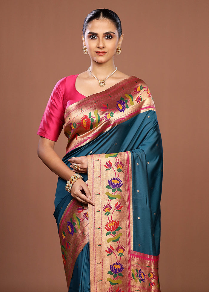 Blue Dupion Silk Saree With Blouse Piece