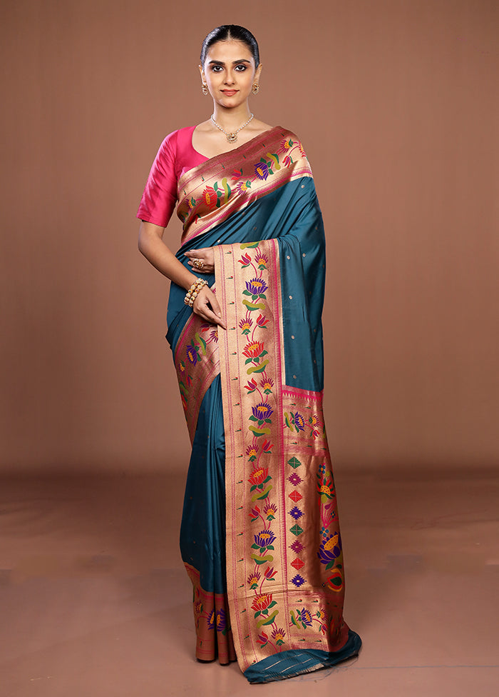 Blue Dupion Silk Saree With Blouse Piece