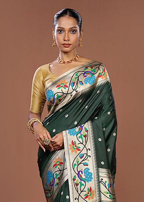 Green Dupion Silk Saree With Blouse Piece