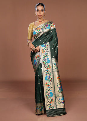 Green Dupion Silk Saree With Blouse Piece