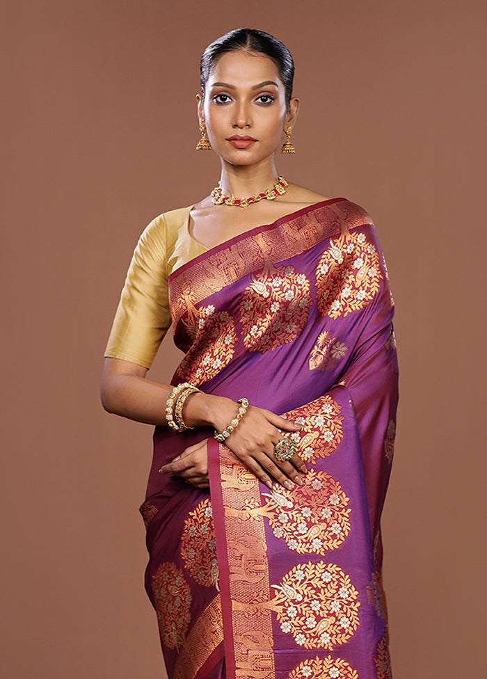 Purple Dupion Silk Saree With Blouse Piece