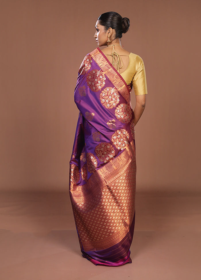 Purple Dupion Silk Saree With Blouse Piece