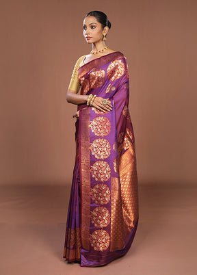 Purple Dupion Silk Saree With Blouse Piece