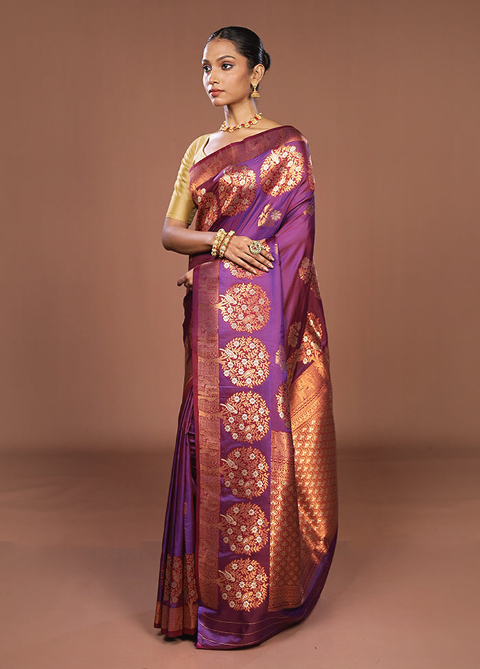 Purple Dupion Silk Saree With Blouse Piece