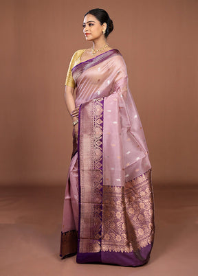 Pink Handloom Pure Organza Saree With Blouse Piece