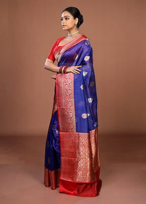 Blue Handloom Pure Organza Saree With Blouse Piece