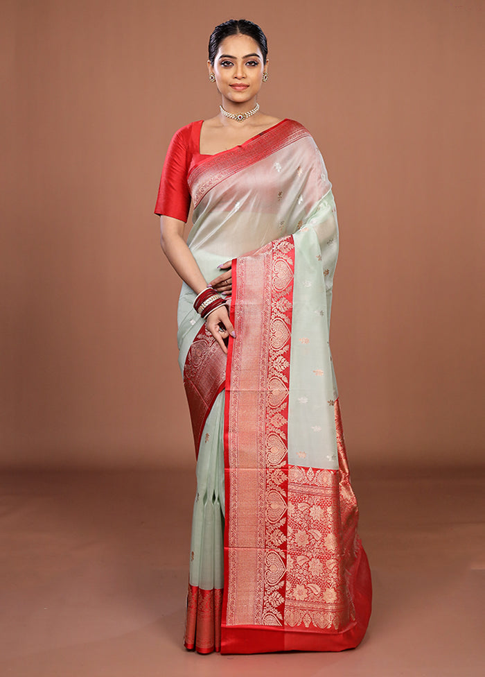 Green Handloom Pure Organza Saree With Blouse Piece