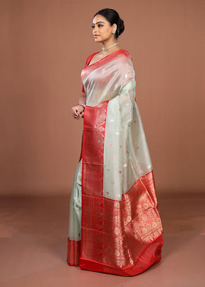 Green Handloom Pure Organza Saree With Blouse Piece