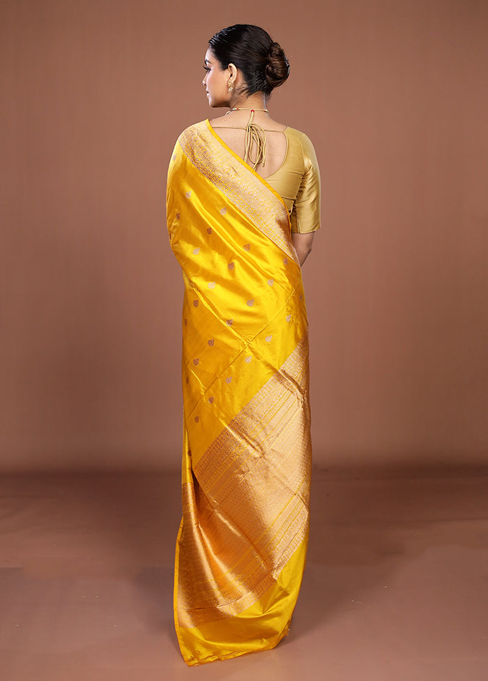 Yellow Handloom Katan Pure Silk Saree With Blouse Piece