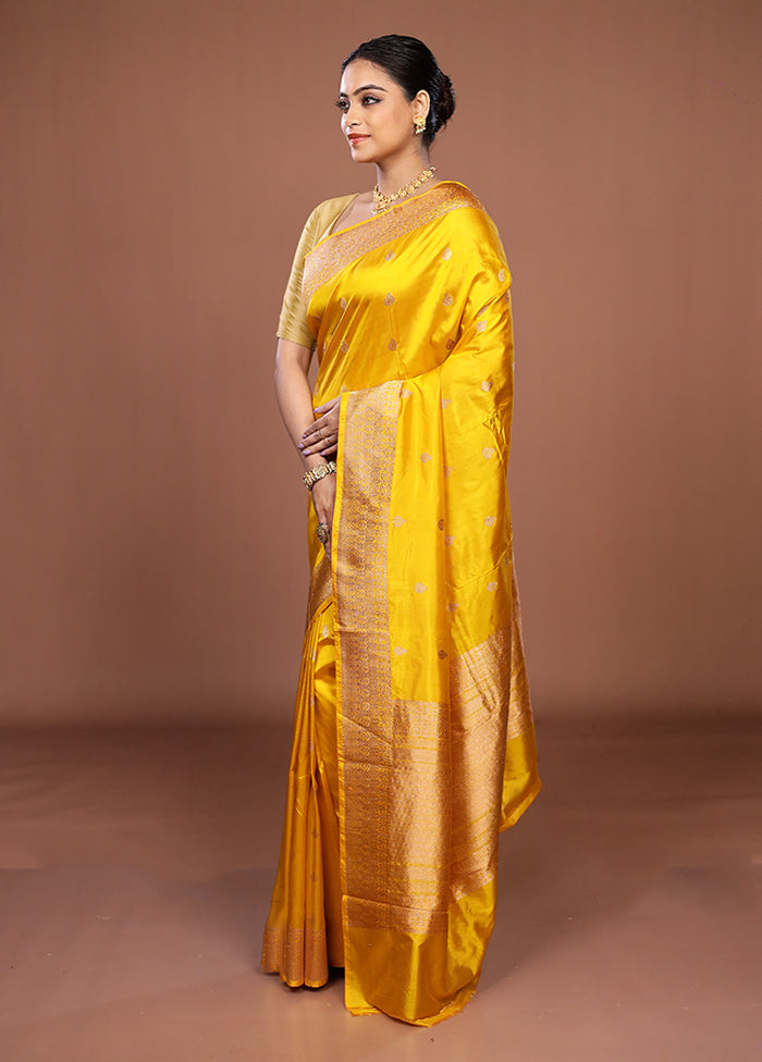 Yellow Handloom Katan Pure Silk Saree With Blouse Piece