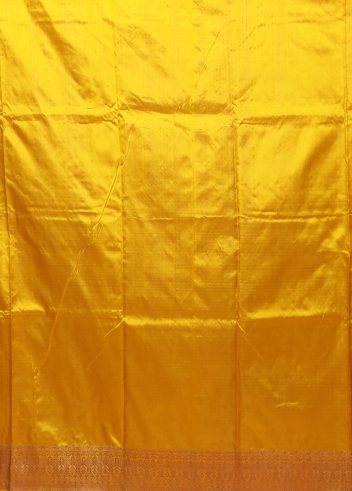 Yellow Handloom Katan Pure Silk Saree With Blouse Piece