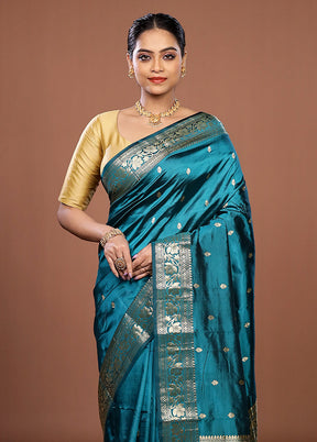 Green Handloom Katan Pure Silk Saree With Blouse Piece