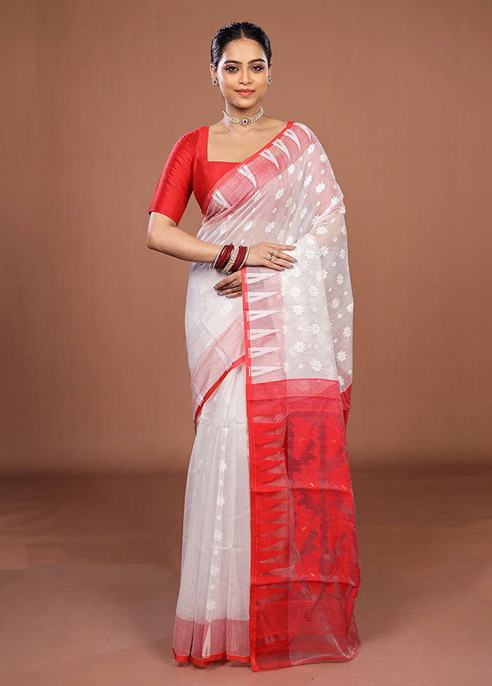 Red Jamdani Cotton Saree Without Blouse Piece
