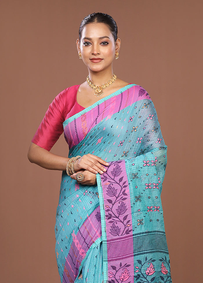 Green Jamdani Cotton Saree Without Blouse Piece