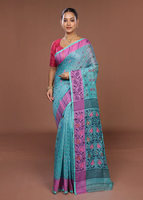 Green Jamdani Cotton Saree Without Blouse Piece