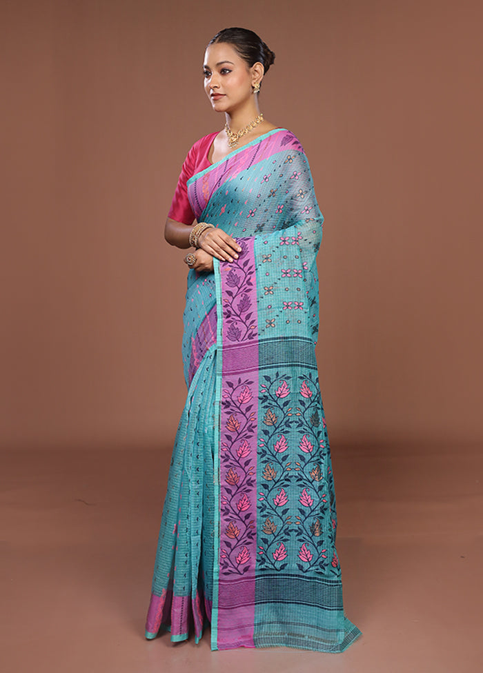 Green Jamdani Cotton Saree Without Blouse Piece
