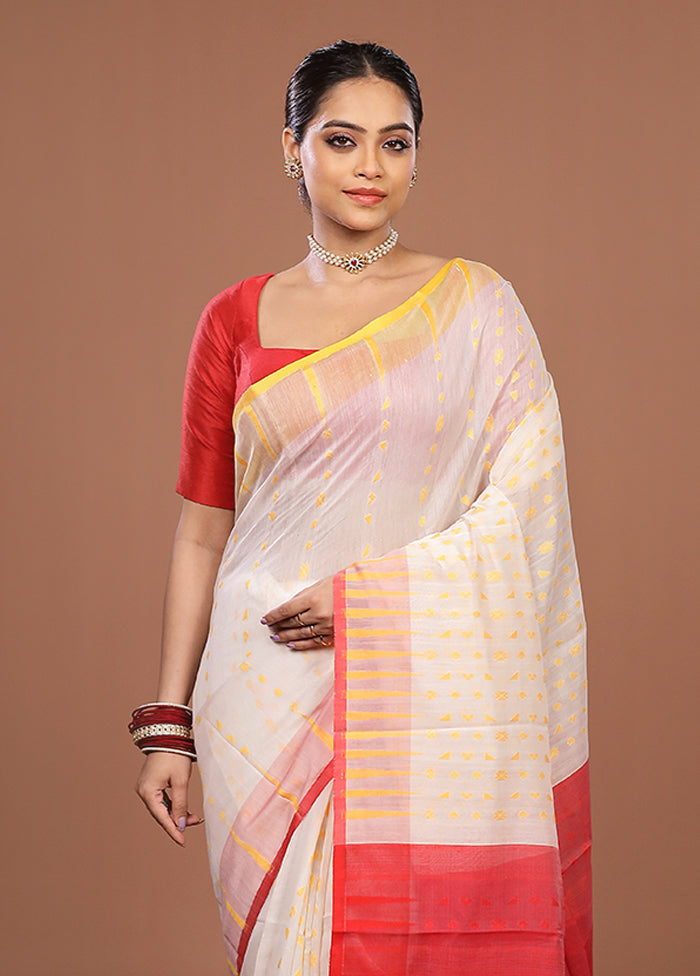 Red Jamdani Cotton Saree Without Blouse Piece