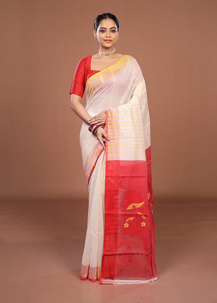 Red Jamdani Cotton Saree Without Blouse Piece