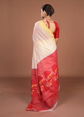 Red Jamdani Cotton Saree Without Blouse Piece