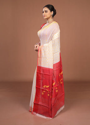 Red Jamdani Cotton Saree Without Blouse Piece