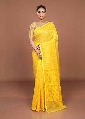 Yellow Jamdani Cotton Saree Without Blouse Piece