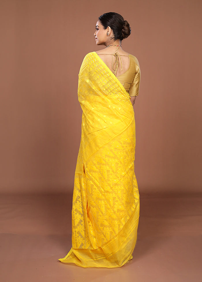 Yellow Jamdani Cotton Saree Without Blouse Piece