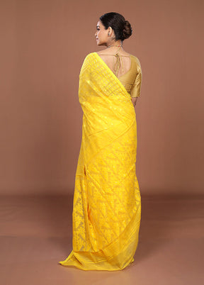 Yellow Jamdani Cotton Saree Without Blouse Piece