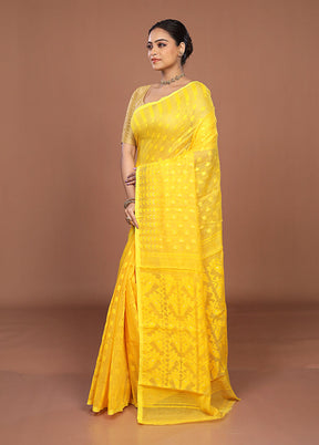 Yellow Jamdani Cotton Saree Without Blouse Piece