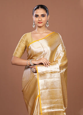 Yellow Handloom Tissue Pure Silk Saree With Blouse Piece