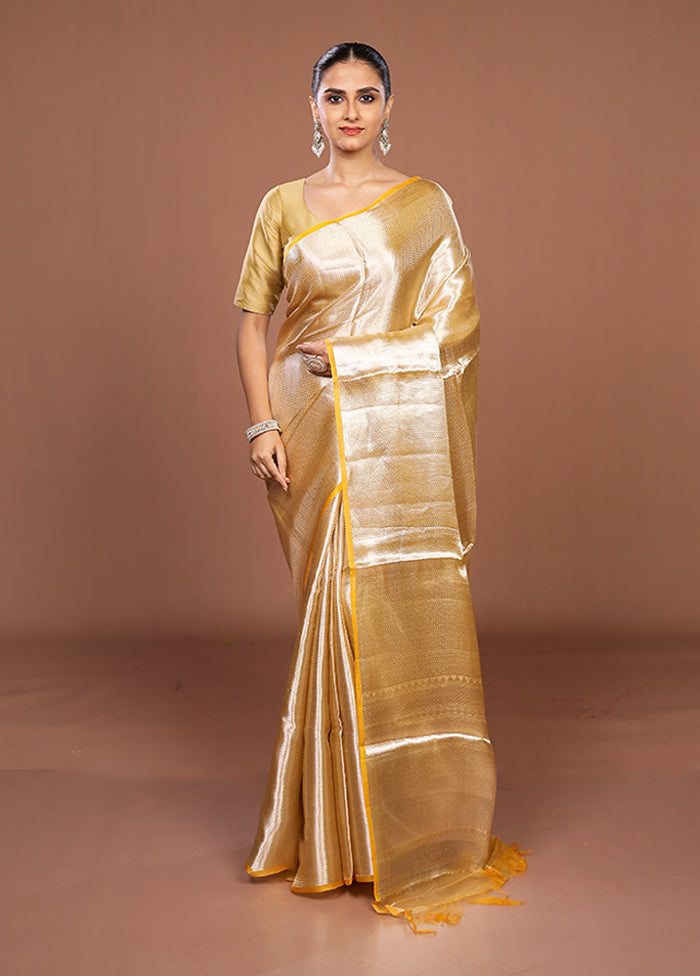 Yellow Handloom Tissue Pure Silk Saree With Blouse Piece