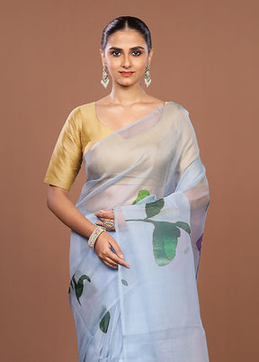 Blue Handloom Pure Organza Saree With Blouse Piece