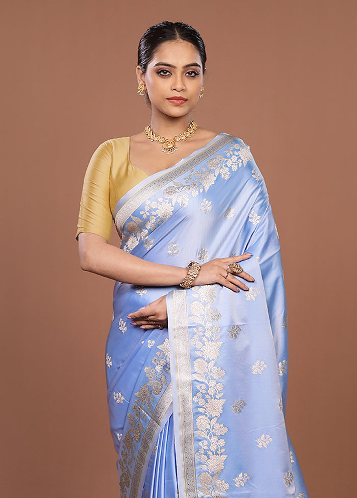Blue Katan Silk Saree With Blouse Piece