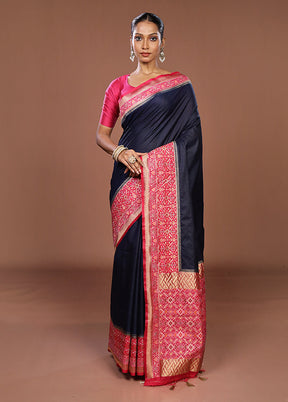 Blue Dupion Silk Saree With Blouse Piece