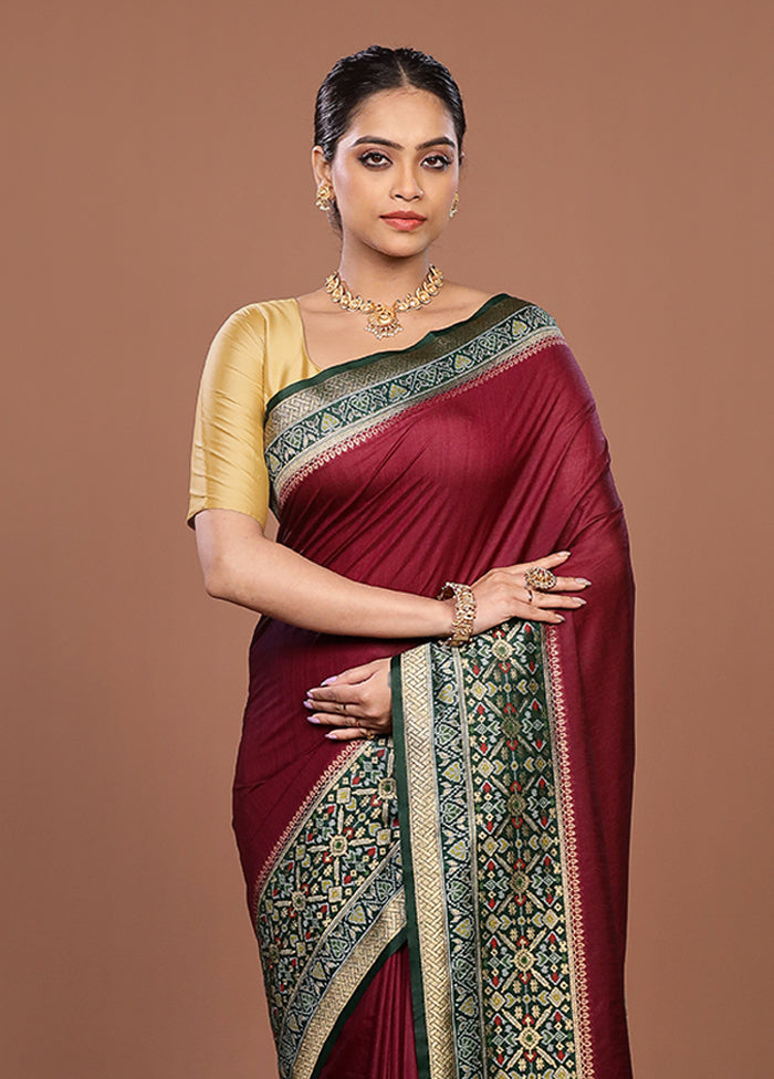 Maroon Dupion Silk Saree With Blouse Piece