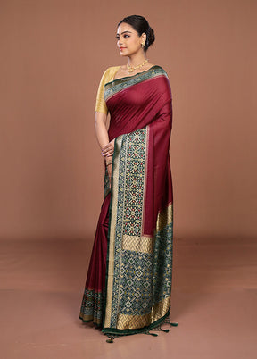 Maroon Dupion Silk Saree With Blouse Piece