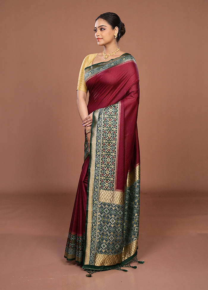 Maroon Dupion Silk Saree With Blouse Piece