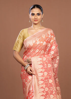 Pink Kora Silk Saree With Blouse Piece