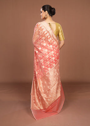 Pink Kora Silk Saree With Blouse Piece