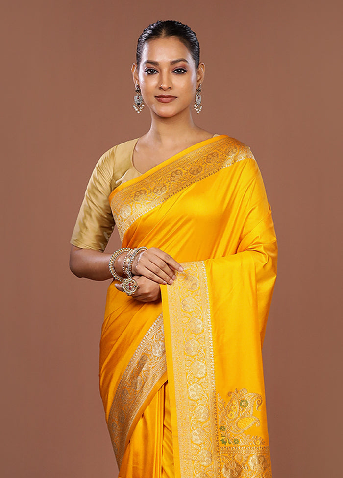 Yellow Dupion Silk Saree With Blouse Piece