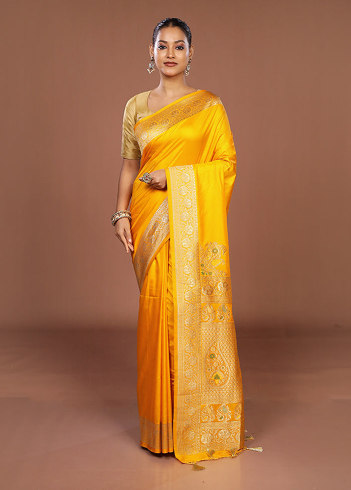 Yellow Dupion Silk Saree With Blouse Piece