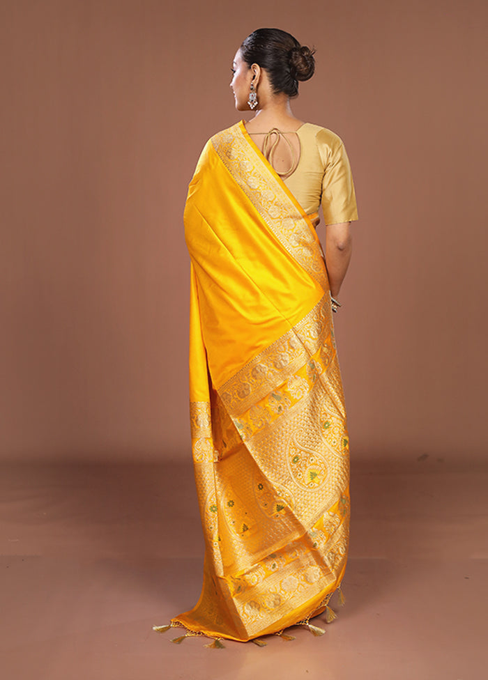 Yellow Dupion Silk Saree With Blouse Piece
