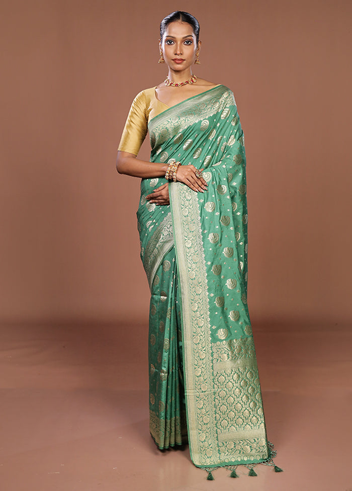 Green Dupion Silk Saree With Blouse Piece