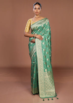 Green Dupion Silk Saree With Blouse Piece