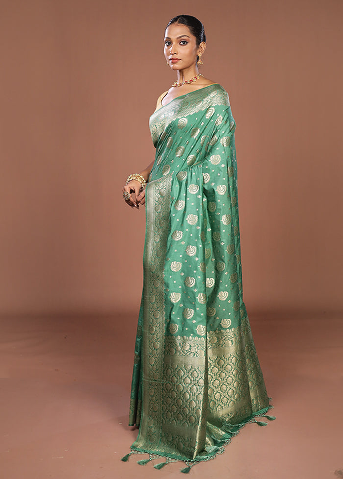 Green Dupion Silk Saree With Blouse Piece