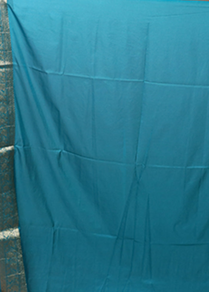 Blue Dupion Silk Saree With Blouse Piece