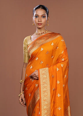 Yellow Dupion Silk Saree With Blouse Piece