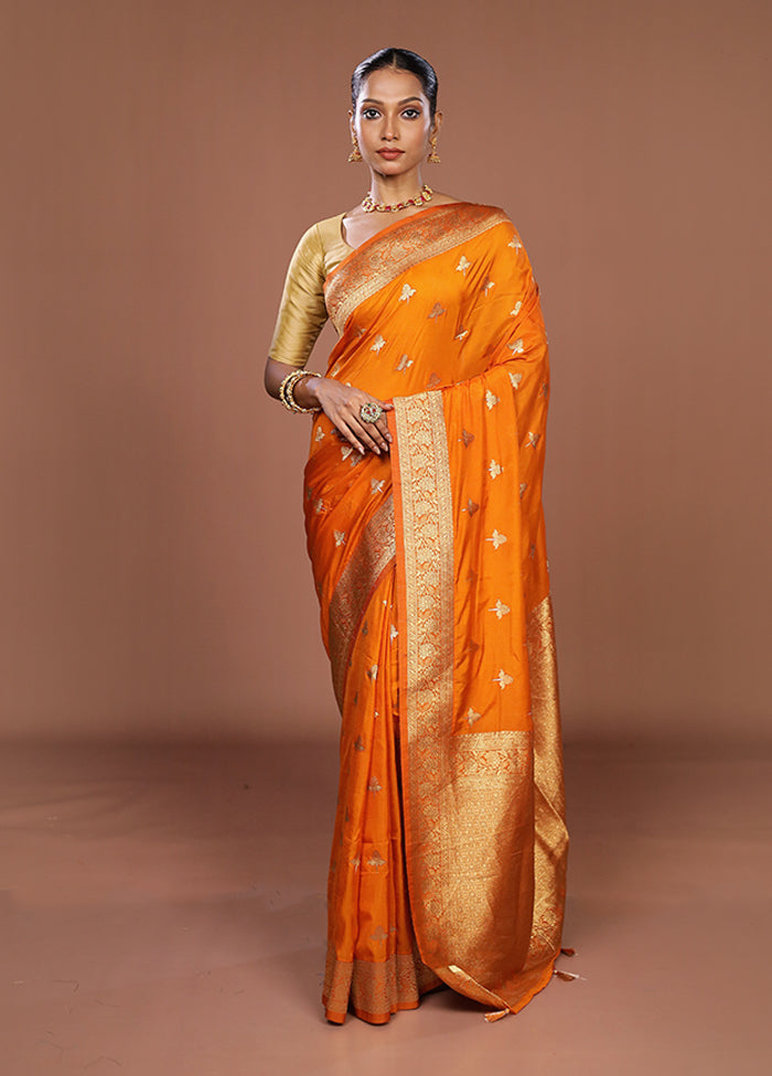 Yellow Dupion Silk Saree With Blouse Piece